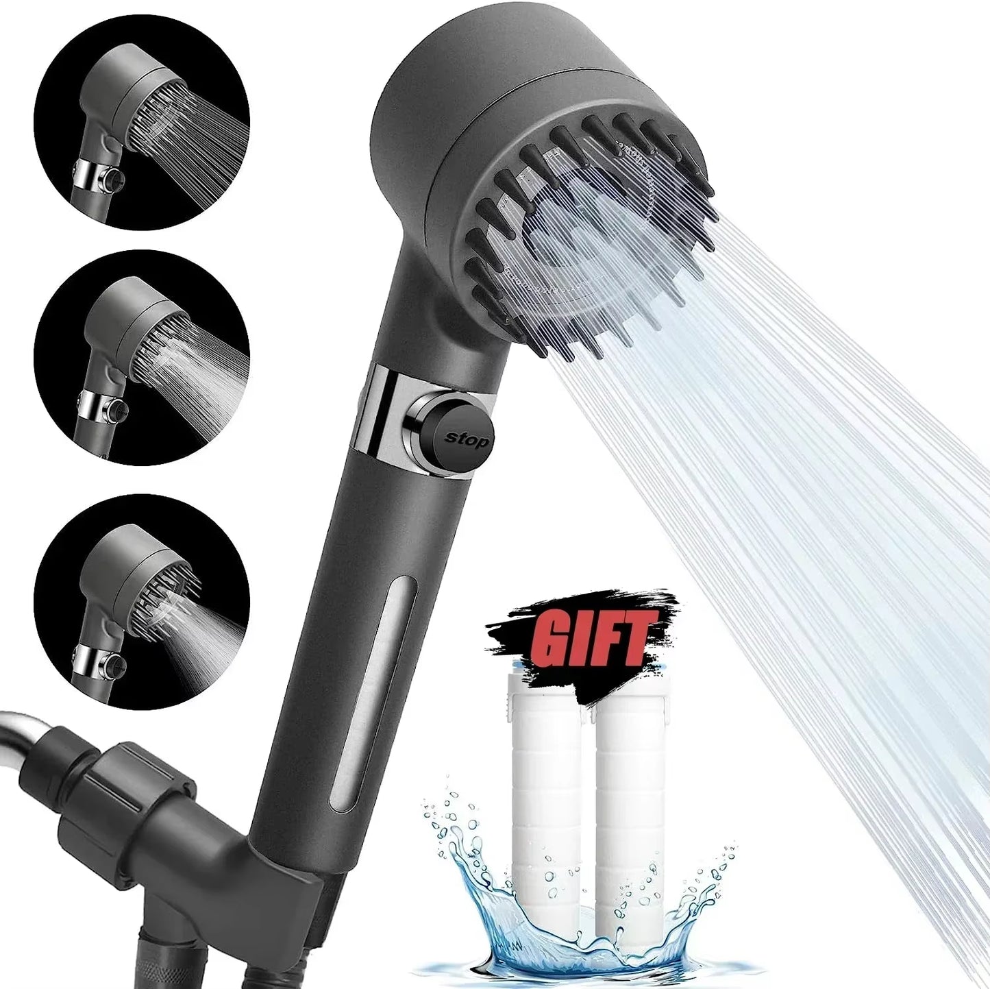 3-Mode Shower Head with High-Pressure Spray & Filter