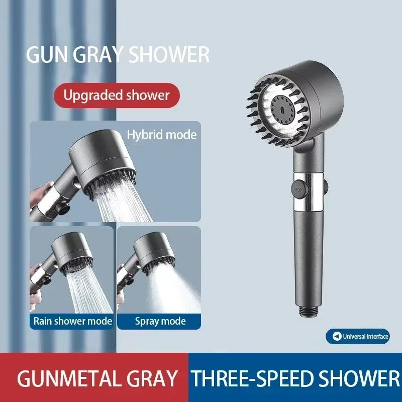 3-Mode Shower Head with High-Pressure Spray & Filter